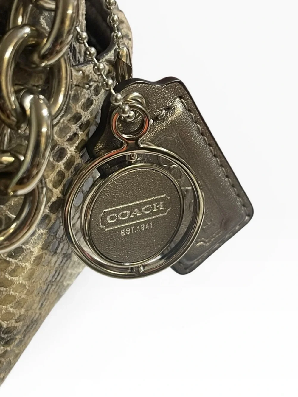 Coach Python Embossed Turnlock Crossbody Bag Gray Gunmetal Leather Y2